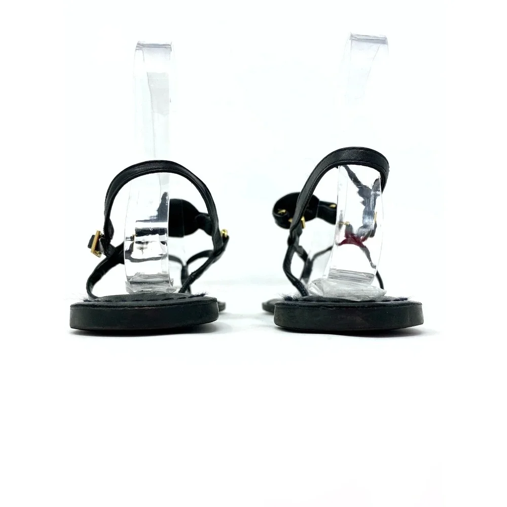 Tory Burch Black Leather Logo Medallion Thong Slingback Sandals Flat Size 9